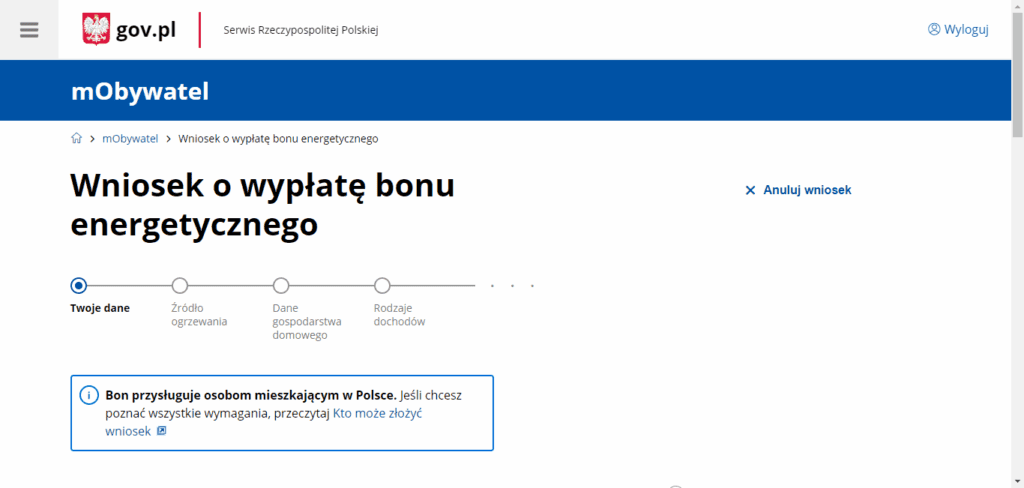 Bon energetyczny 2024 - kwota, terminy, dokumenty, wniosek online i PDF do pobrania 5 wniosek o bon energetyczny krok 1